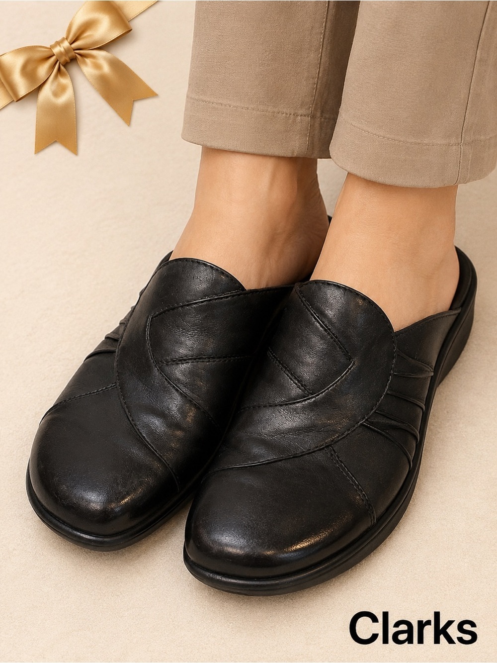Clarks Artisan Black Leather Comfort Clogs Mules Womens 9N